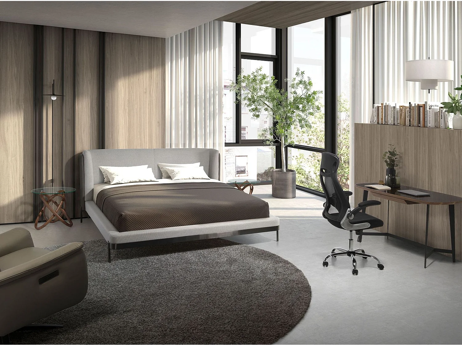 Schreibtisch Nussbaum und schwarzem Stahl mit schwarzer Glasplatte 3137 ANGEL CERDA