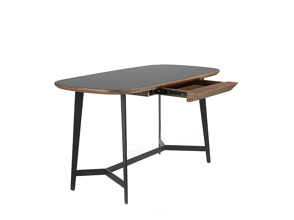 Schreibtisch Nussbaum und schwarzem Stahl mit schwarzer Glasplatte 3137 ANGEL CERDA