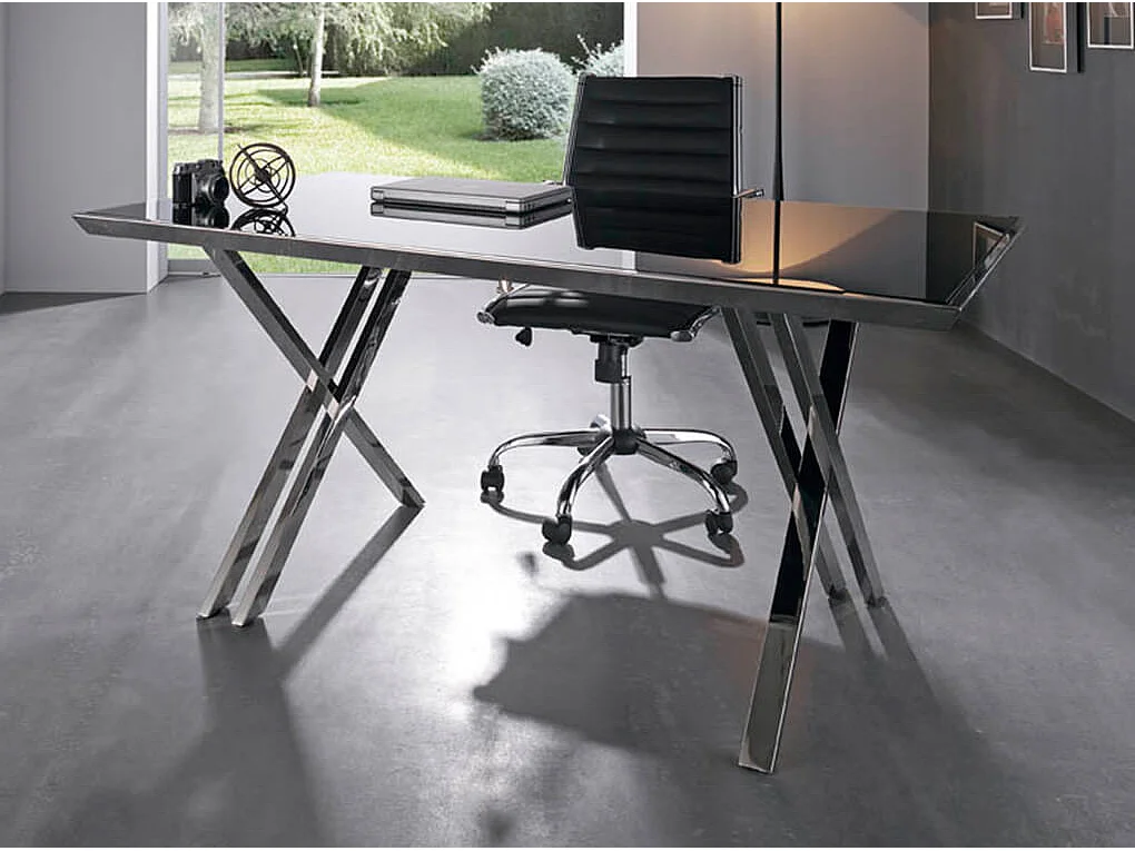 Bureau avec plateau en verre trempé