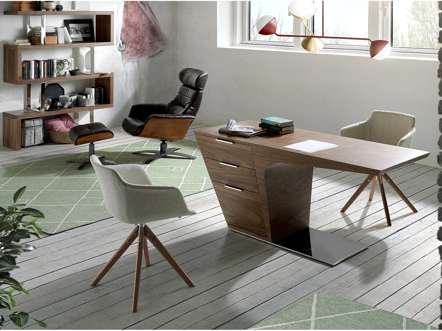 Walnoten bureau met verchroomd stalen onderstel 3012 ANGEL CERDA