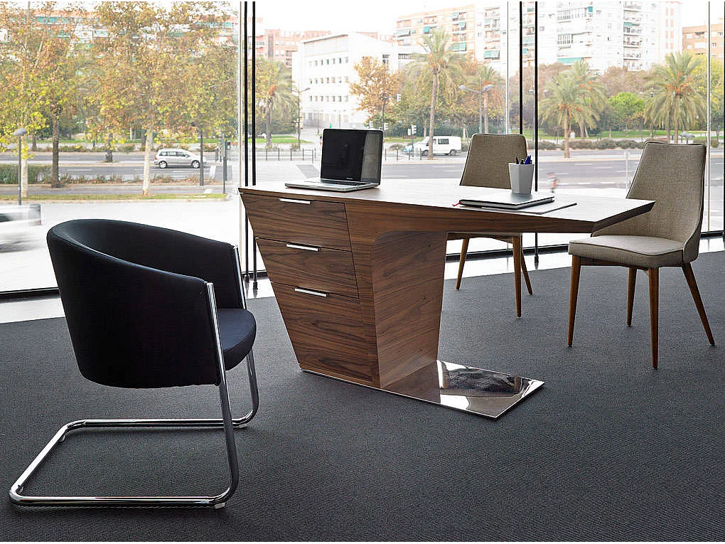 Walnoten bureau met verchroomd stalen onderstel 3012 ANGEL CERDA