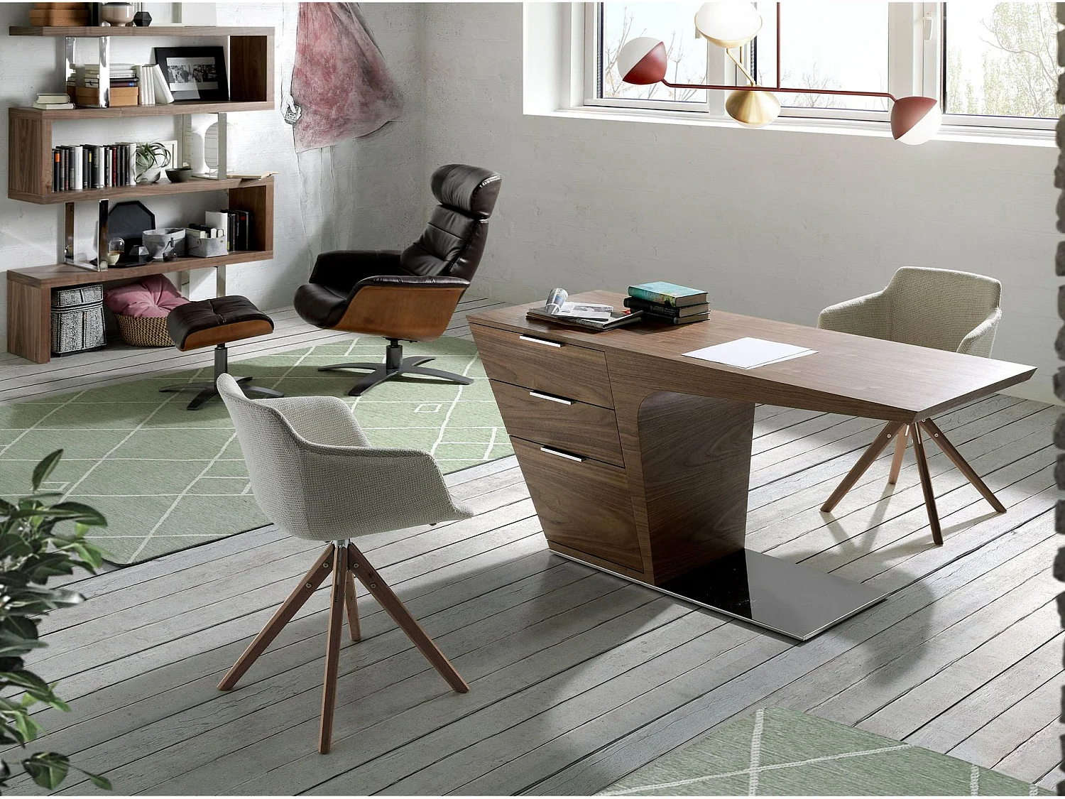 Bureau en noyer avec base en acier chromé 3012 ANGEL CERDA