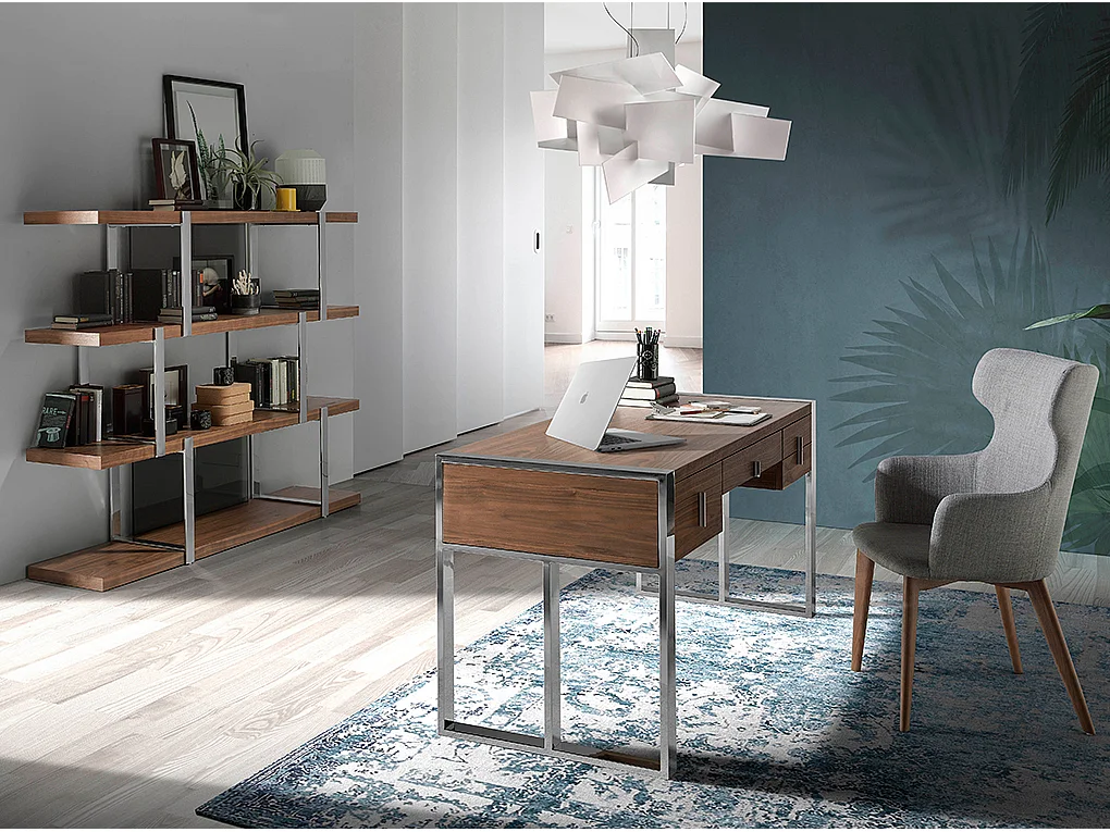 Bureau en noyer et acier chromé 3135 ANGEL CERDA