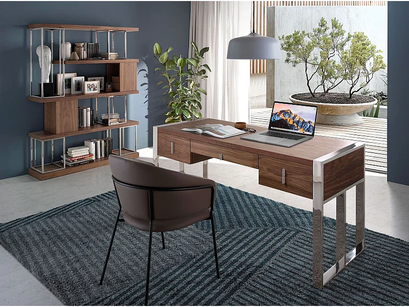 Bureau van notenhout en verchroomd staal 3135 ANGEL CERDA