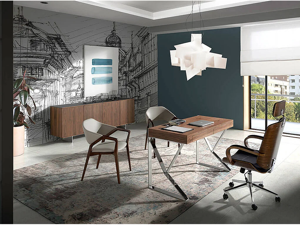 Bureau van walnoot en verchroomd staal 3015 ANGEL CERDA