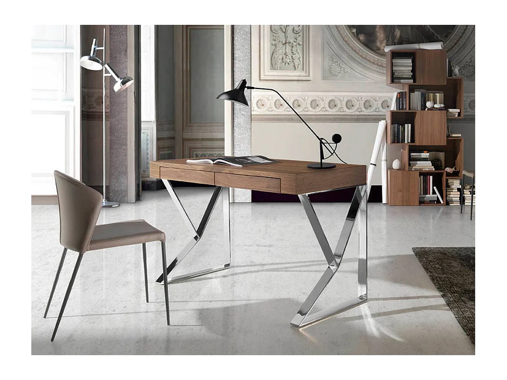 Bureau en bois de noyer et acier chromé 3015 ANGEL CERDA