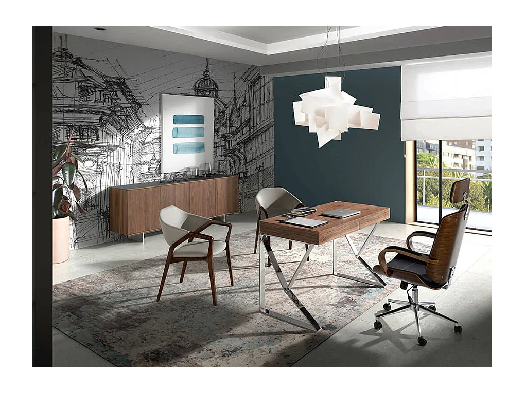 Bureau en bois de noyer et acier chromé 3015 ANGEL CERDA