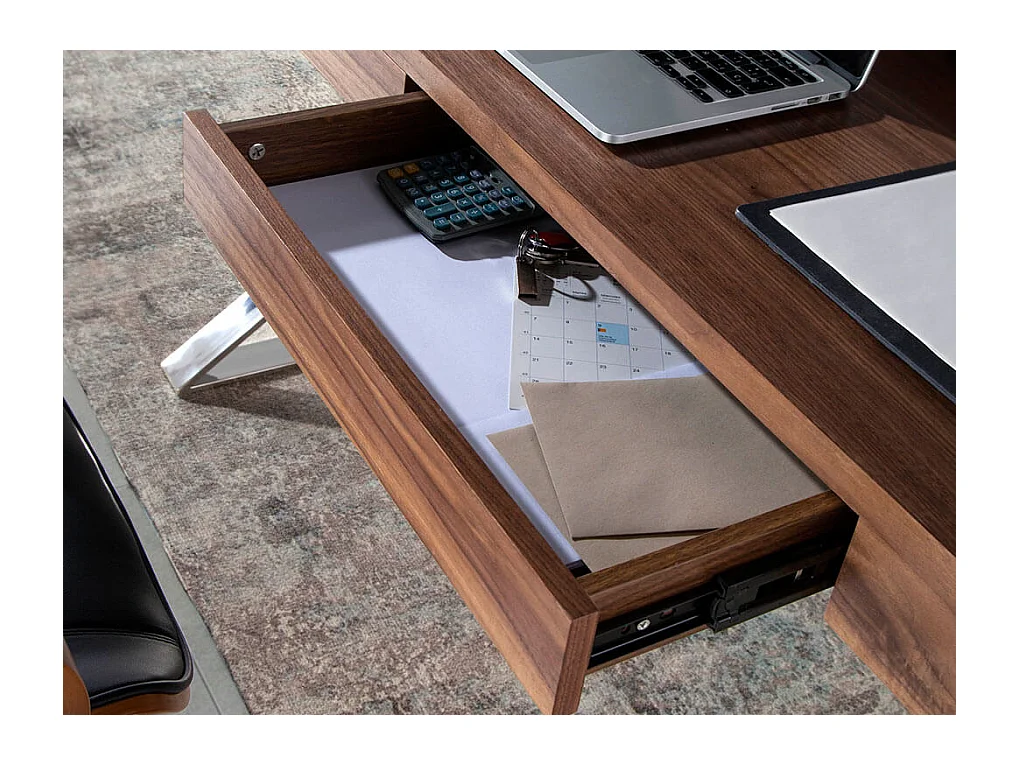 Bureau en bois de noyer et acier chromé 3015 ANGEL CERDA