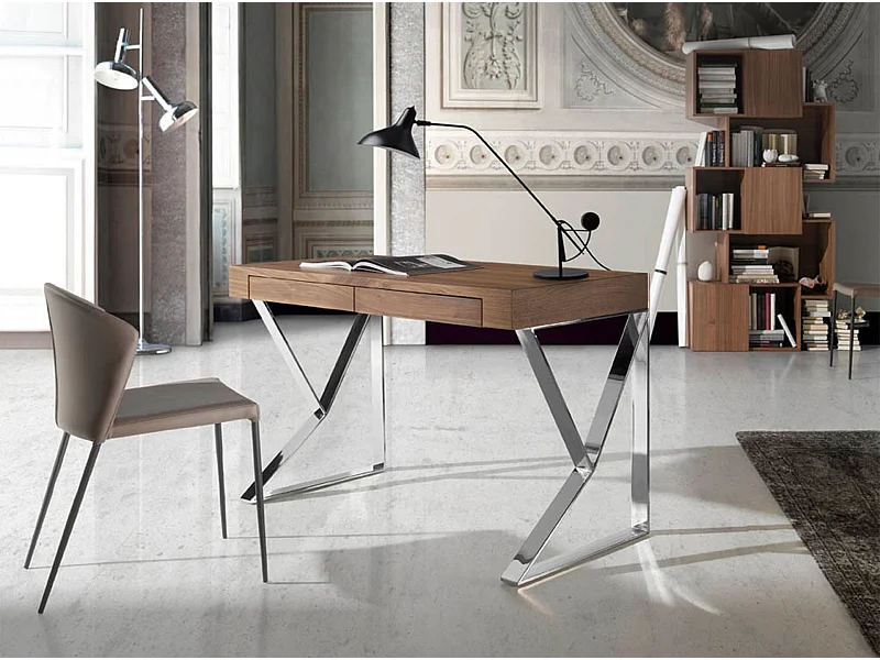 Biurko z orzecha włoskiego i chromowanej stali 3015 ANGEL CERDA