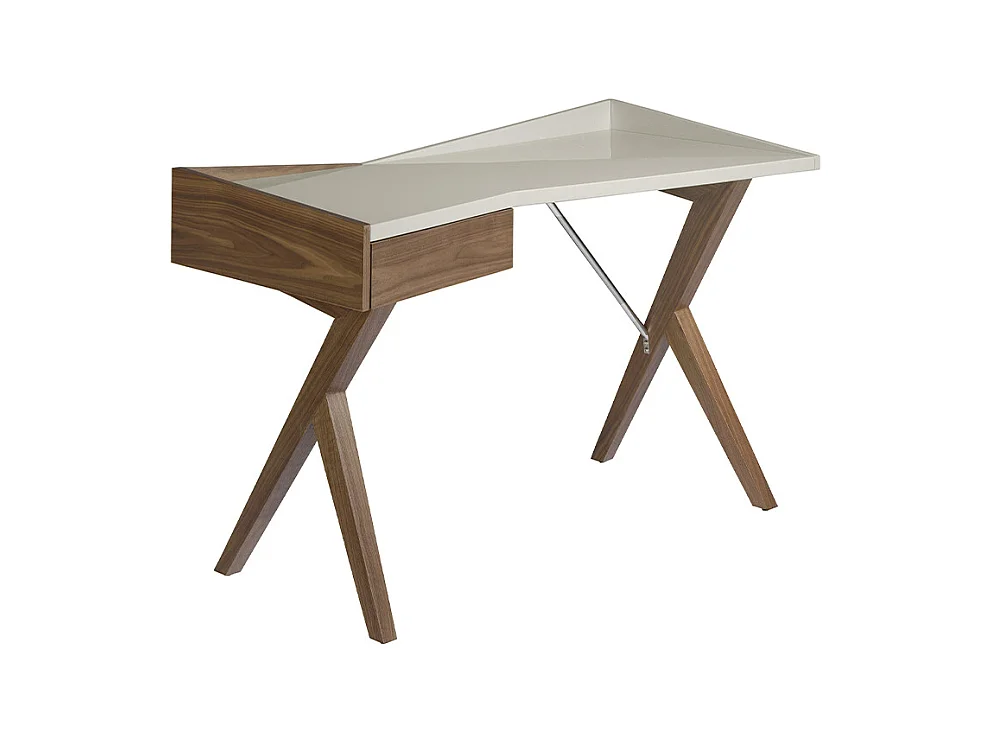 Orzechowe biurko z szarym drewnianym blatem