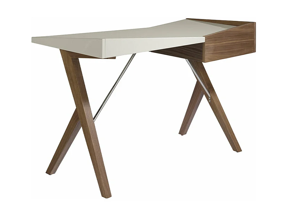 Orzechowe biurko z szarym drewnianym blatem