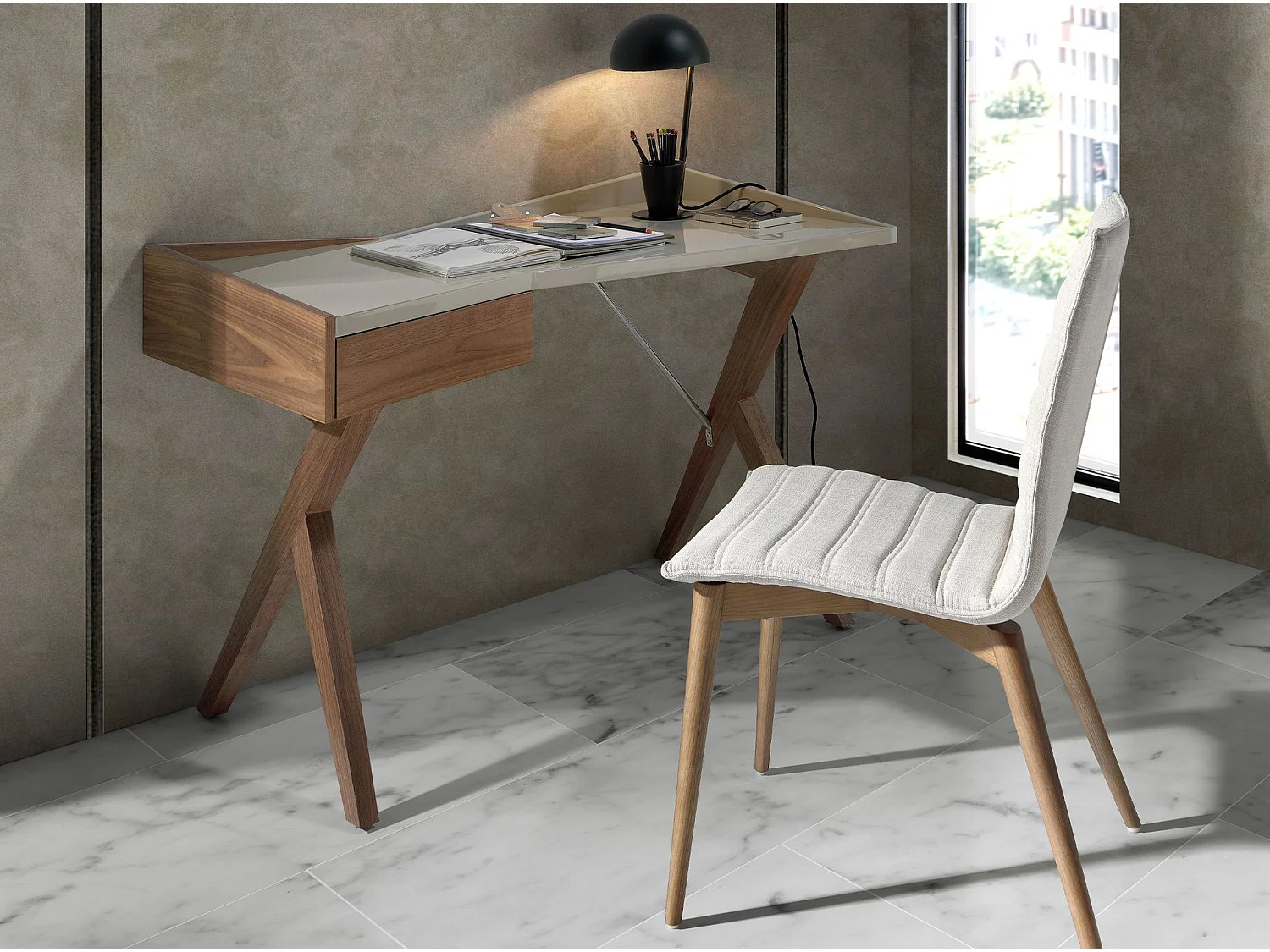Schreibtisch aus Nussbaumholz mit grauer Holzplatte 3018 ANGEL CERDA