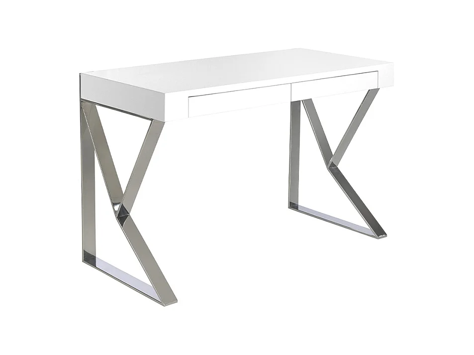 Biurko z białego drewna i chromowanej stali