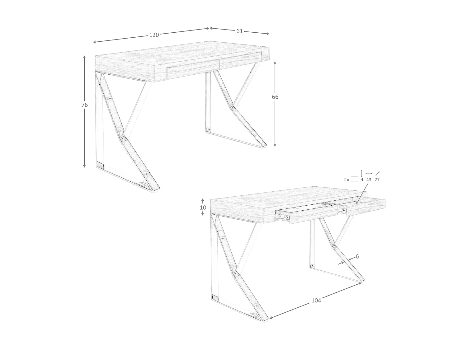 Bureau en bois blanc et acier chromé 3014 ANGEL CERDA