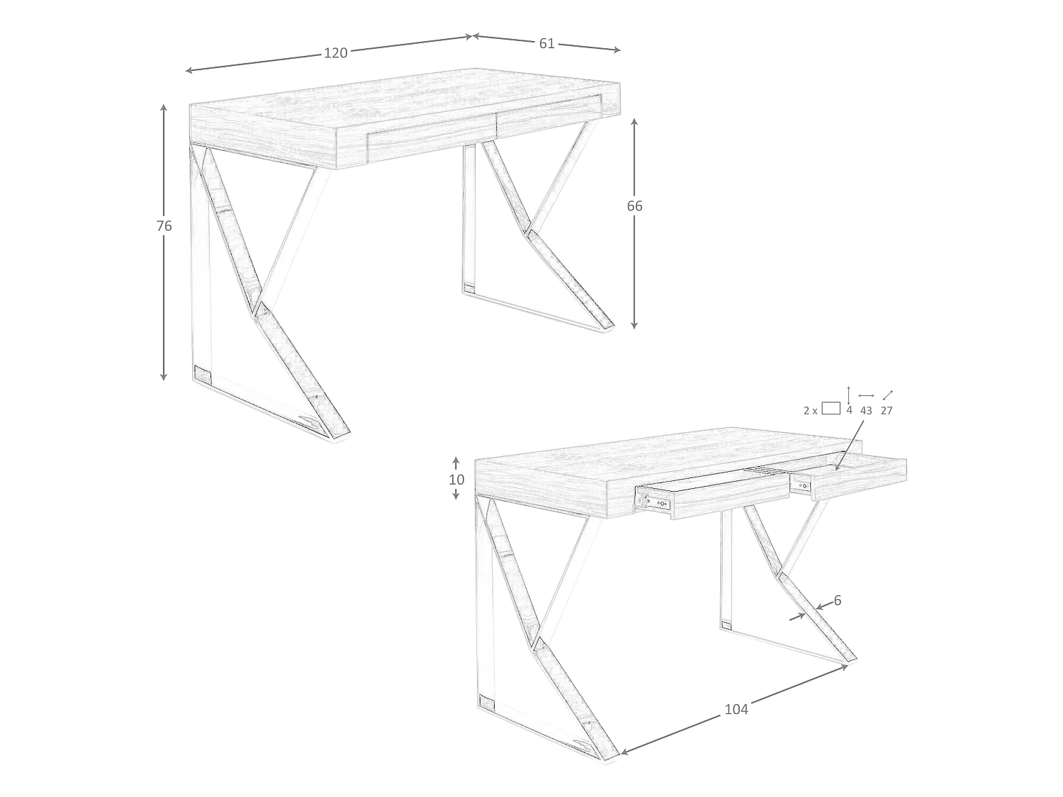 Secretária em madeira branca e aço cromado 3014 ANGEL CERDA