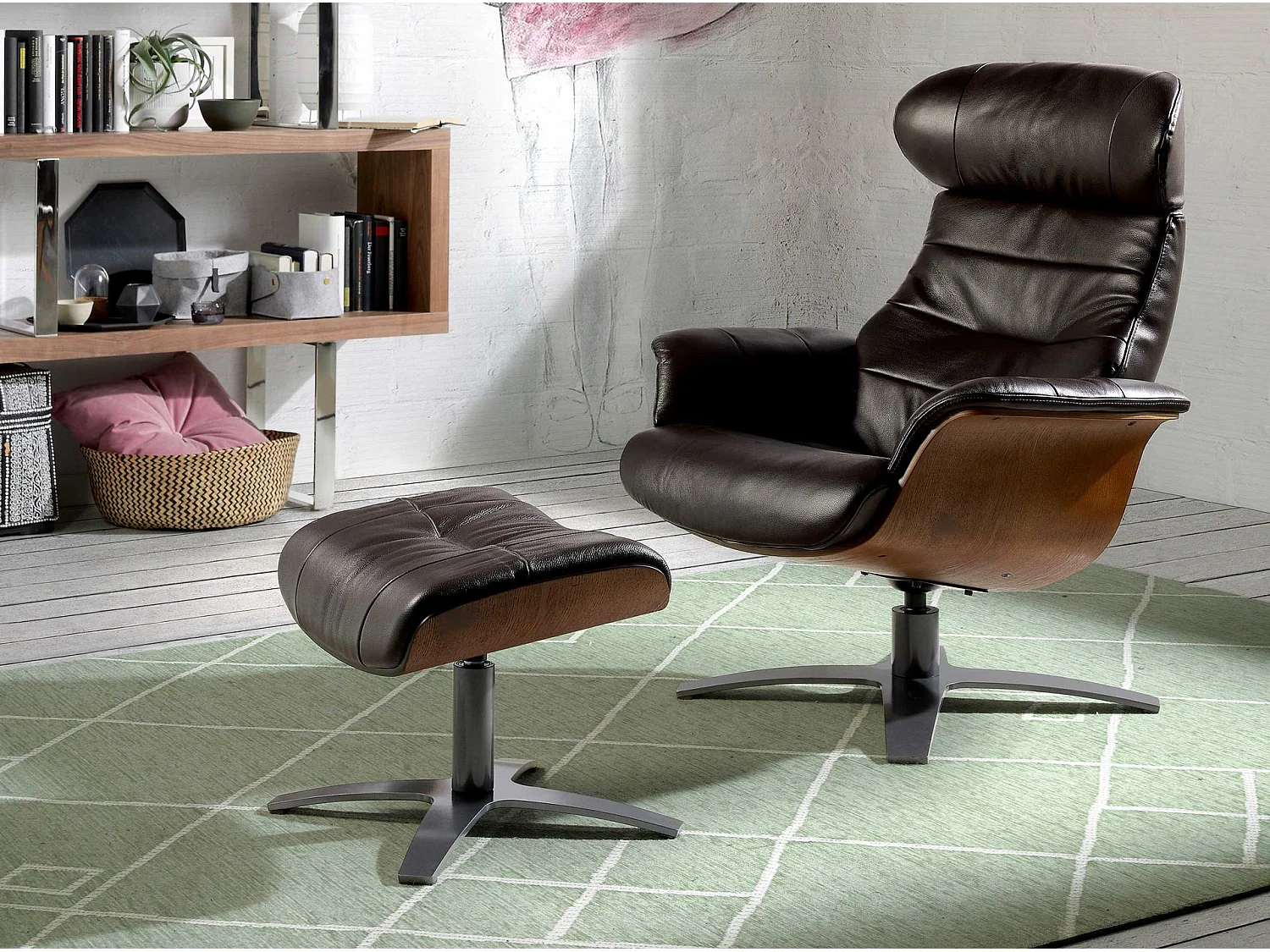 Chocoladebruin leren voetenbankje