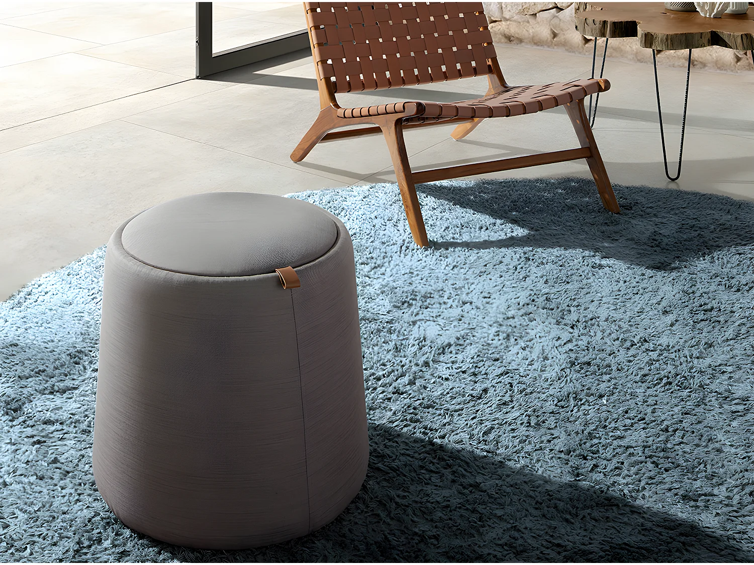 Puff rembourré en tissu gris 5073 ANGEL CERDA