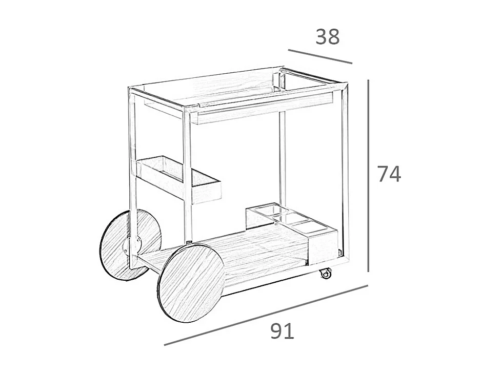Chariot minibar en acier et noyer 3116 ANGEL CERDA