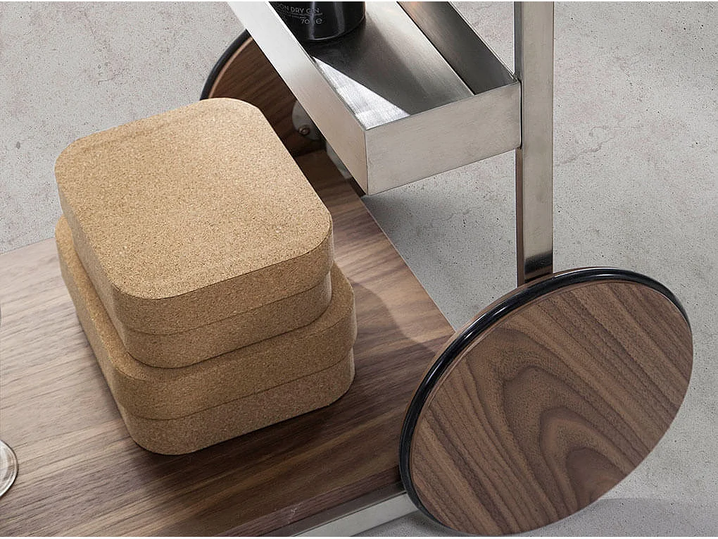 Carrinho para mini-bar em aço e nogueira 3116 ANGEL CERDA