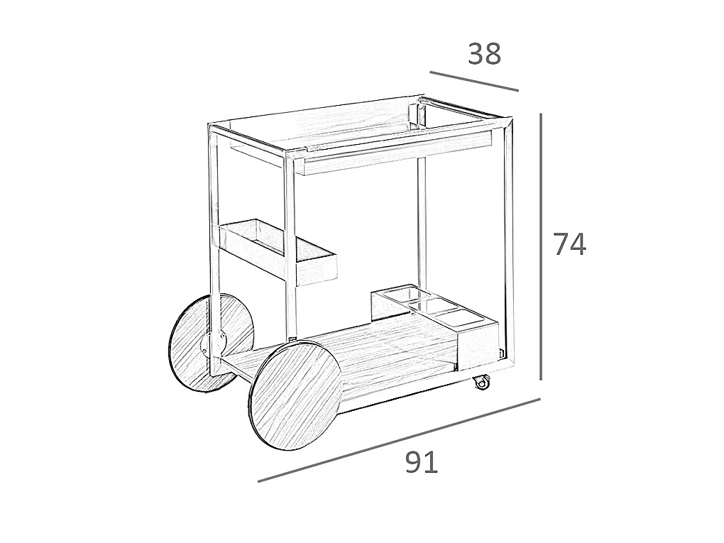 Chariot minibar en acier et noyer 3116 ANGEL CERDA