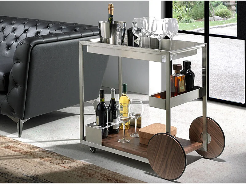 Carrello minibar in acciaio e noce 3116 ANGEL CERDA