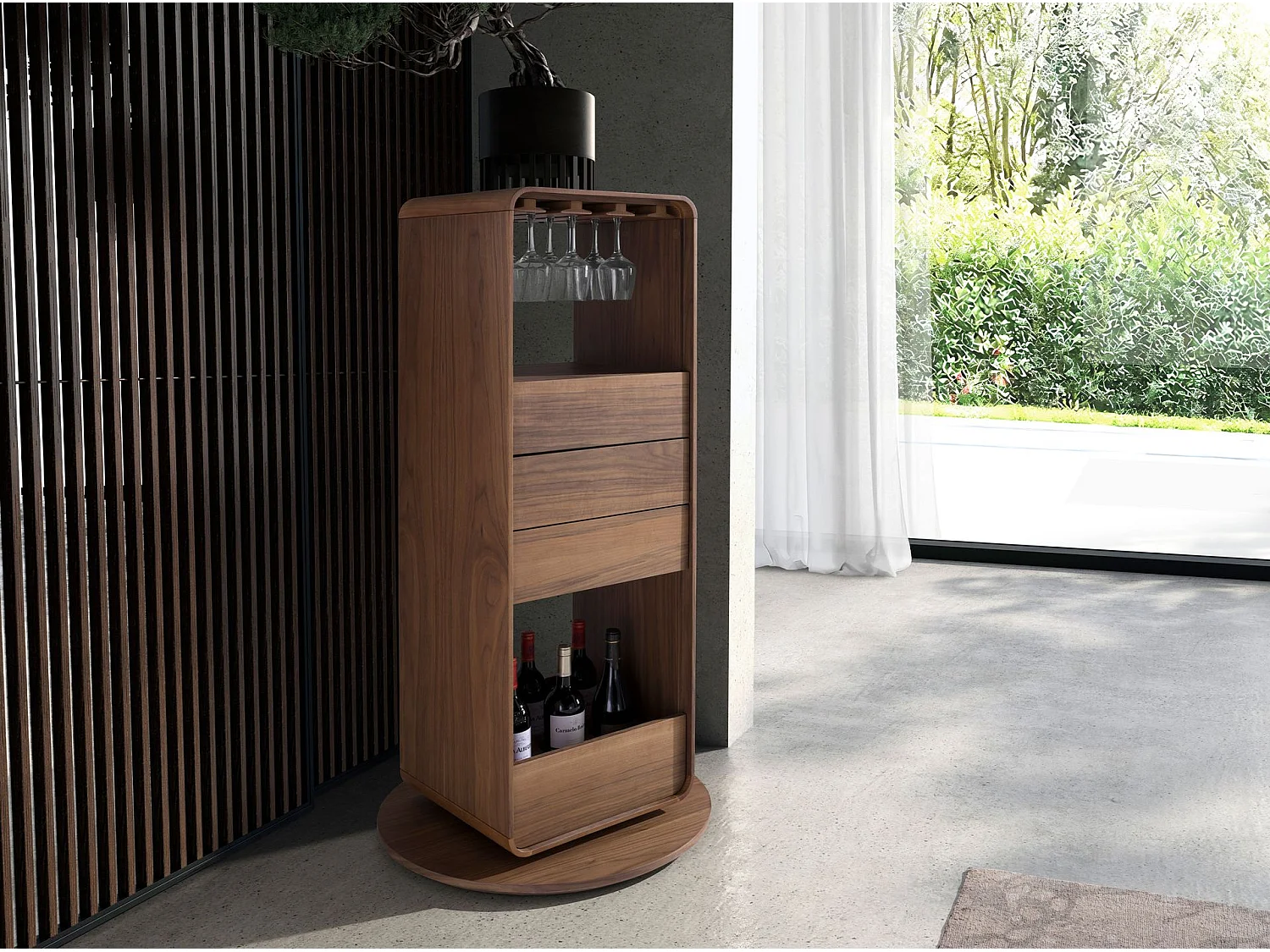 Meuble bar pivotant en noyer 3115 ANGEL CERDA