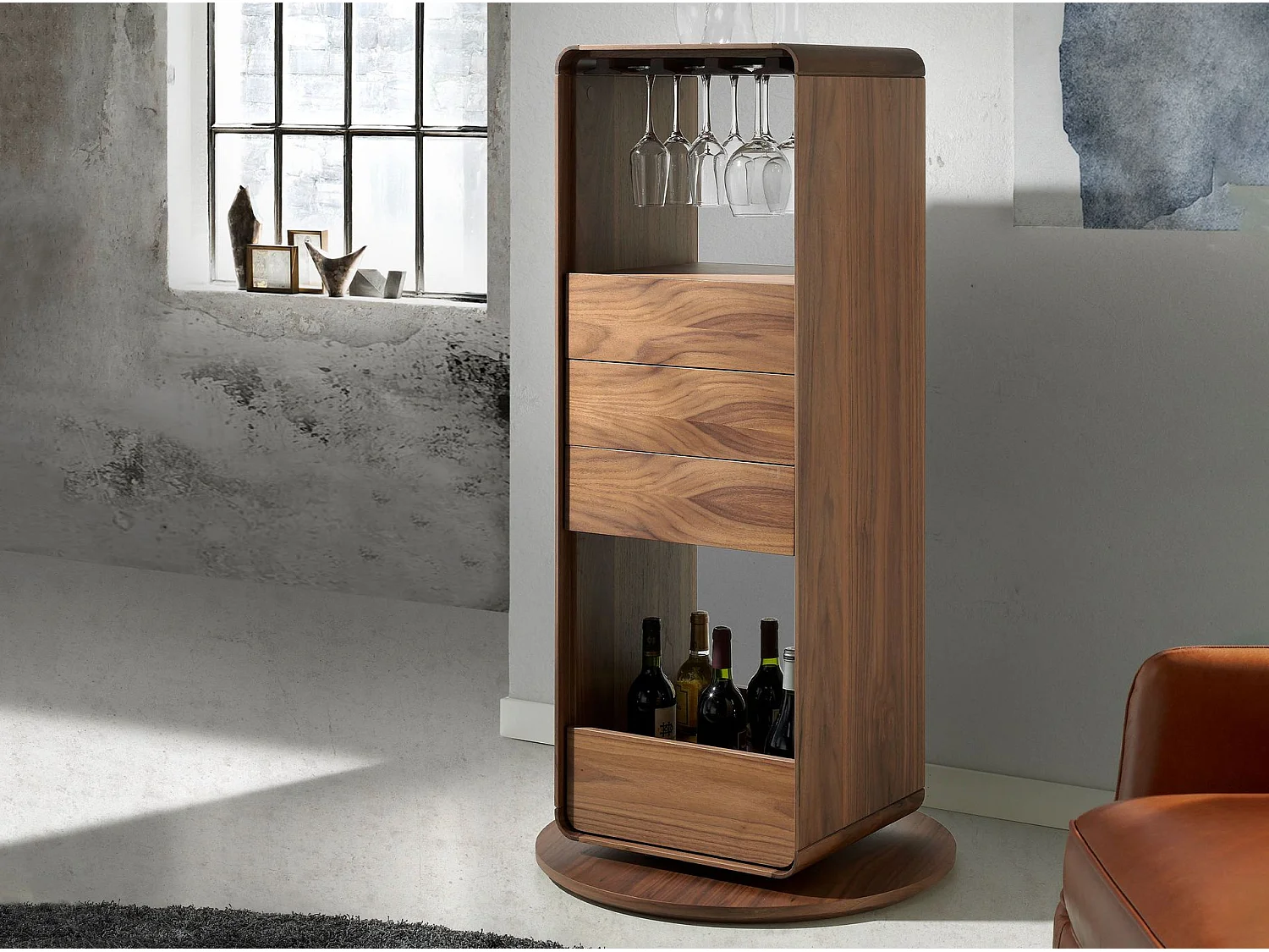 Meuble bar pivotant en noyer 3115 ANGEL CERDA