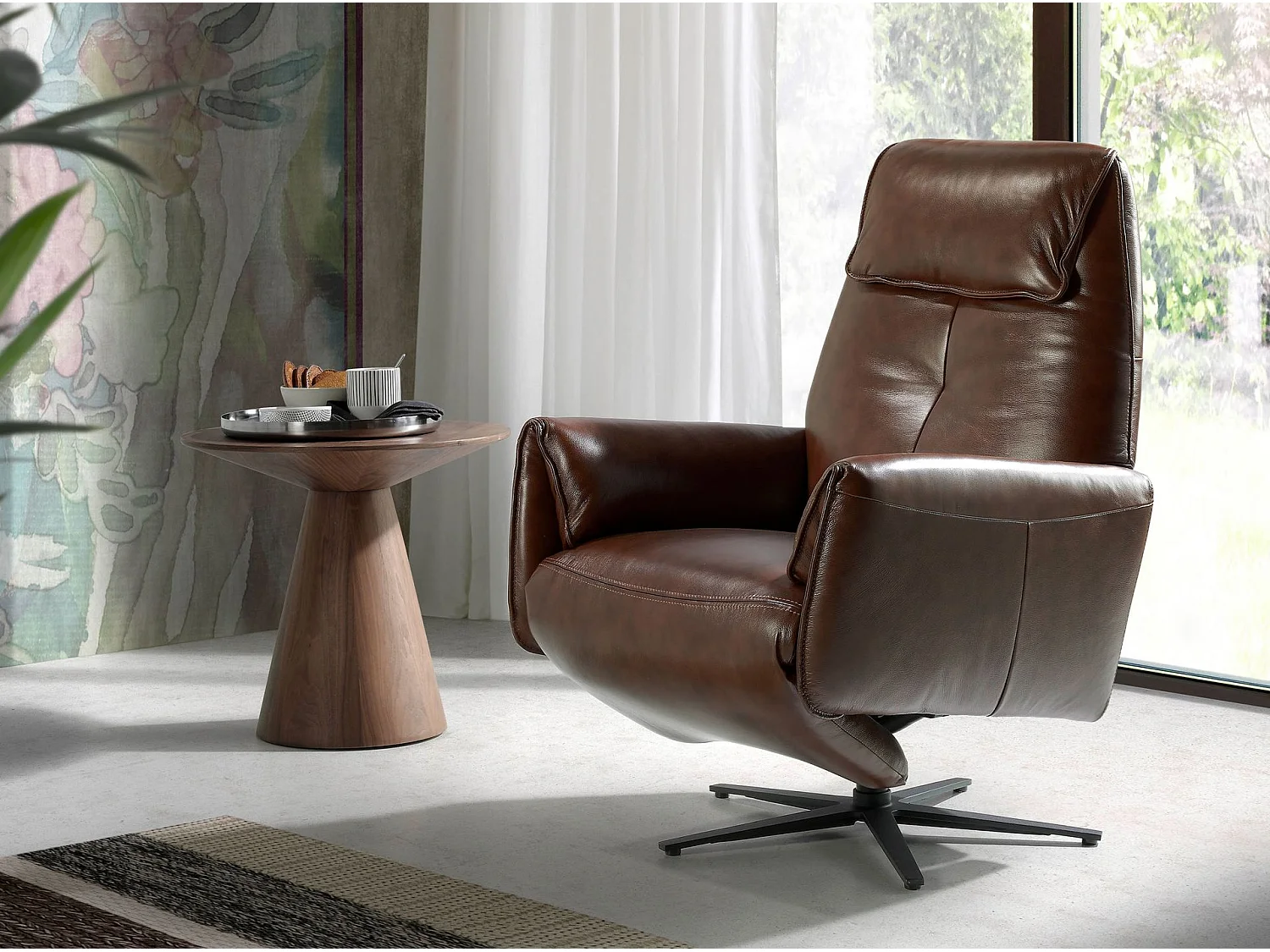 Fauteuil pivotant en cuir brun chocolat 5056 ANGEL CERDA