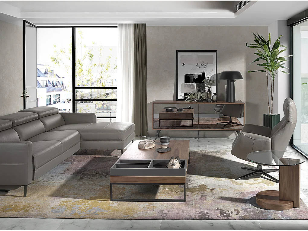 Table d'angle de noyer et verre 2036 ANGEL CERDA