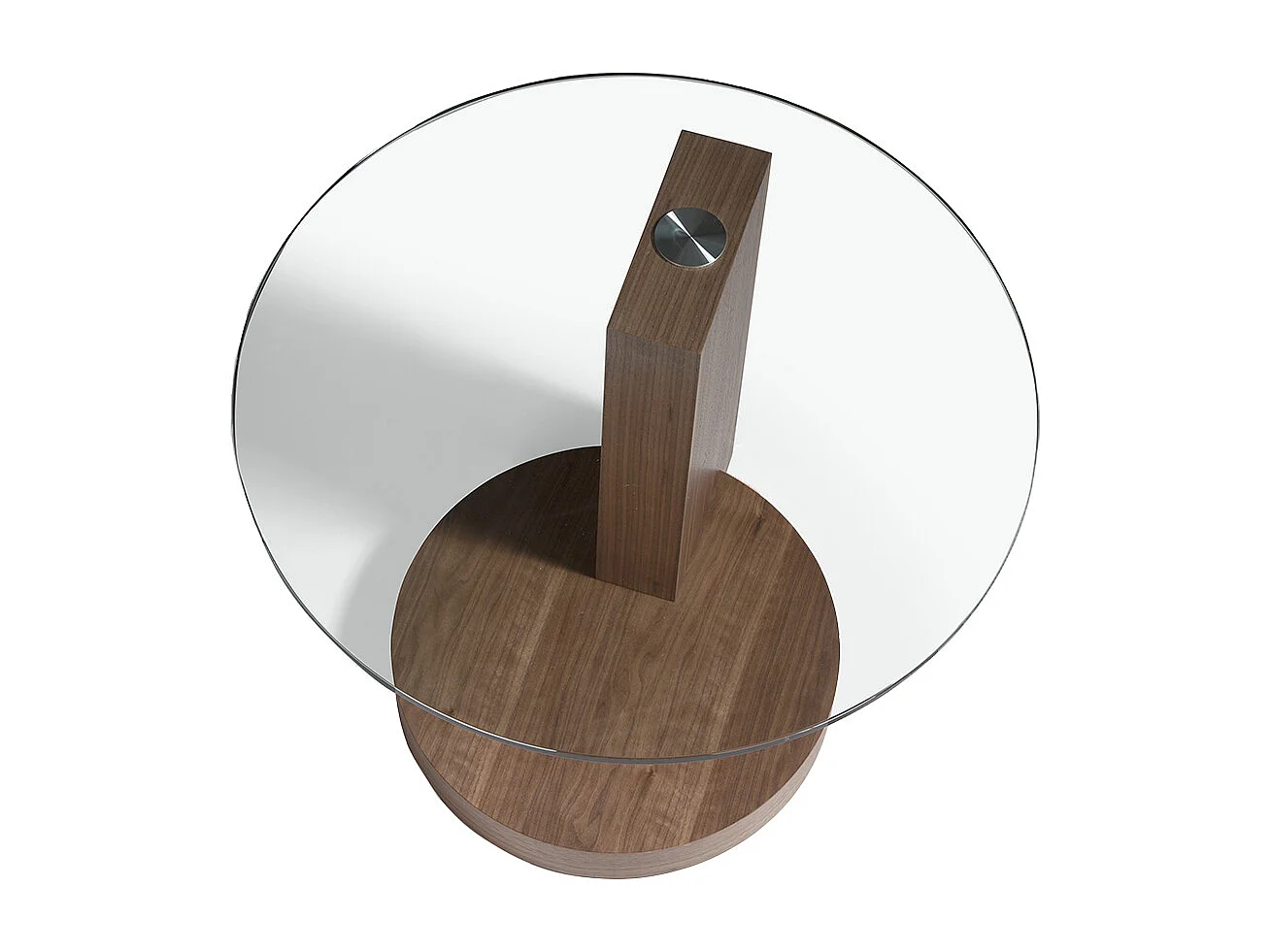 Table d'angle ronde en verre trempé et noyer 2036 ANGEL CERDA