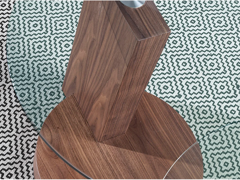 Table d'angle ronde en verre trempé et noyer 2036 ANGEL CERDA