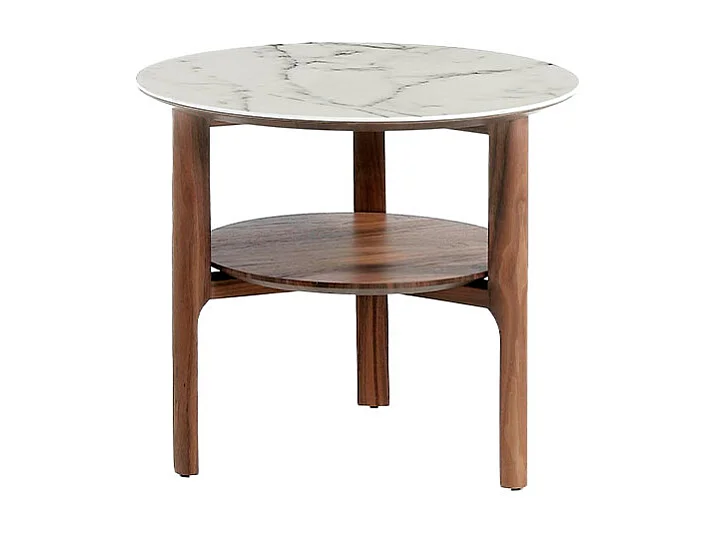 Table d'angle ronde en porcelaine, marbre et noyer 2047 ANGEL CERDA