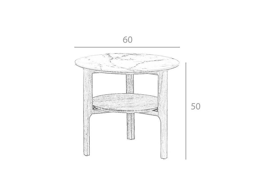 Table d’appoint ronde en verre effet marbre et noyer 2047 ANGEL CERDA