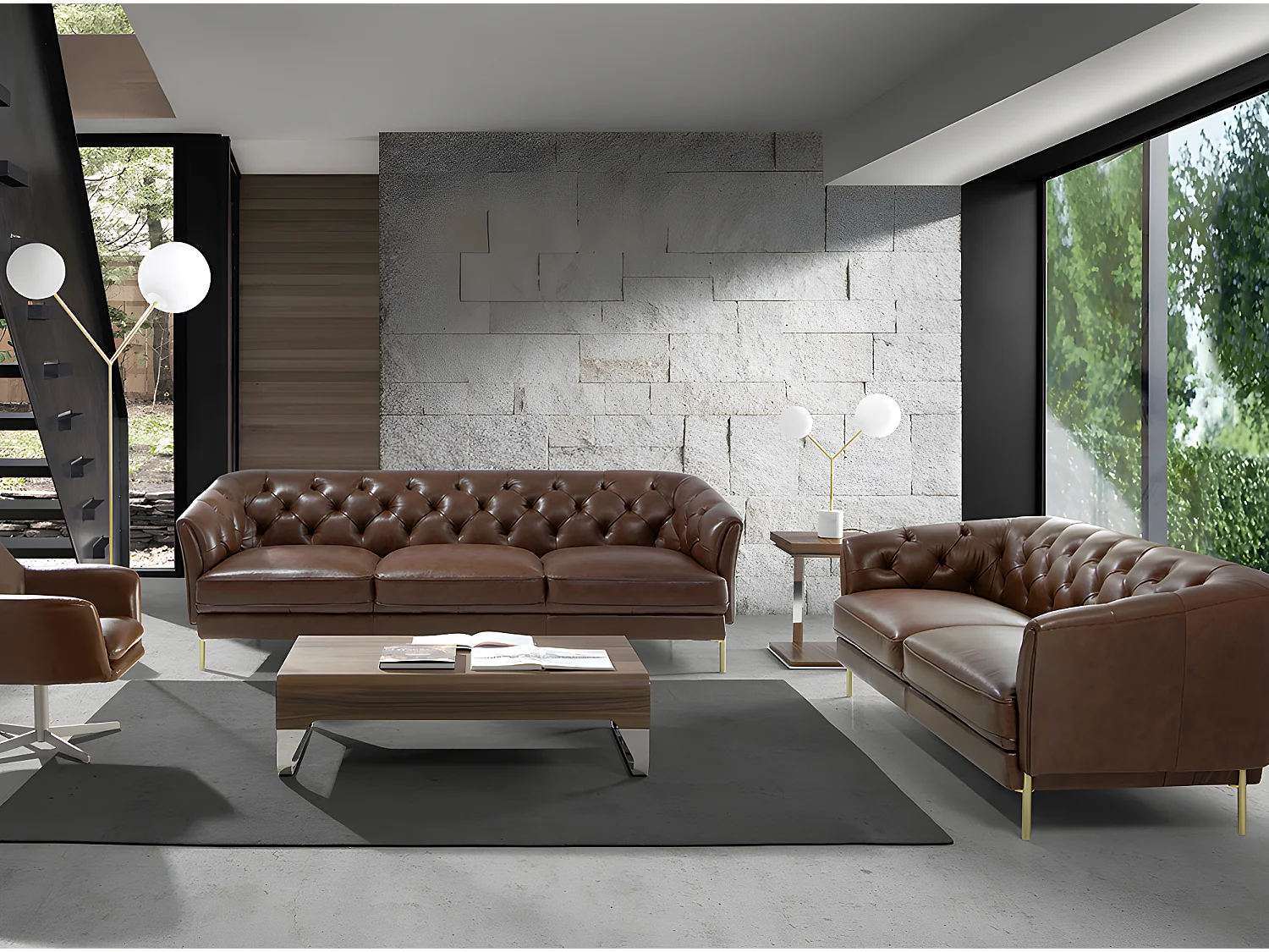 Table d'angle carrée en noyer et acier chromé 2038 ANGEL CERDA