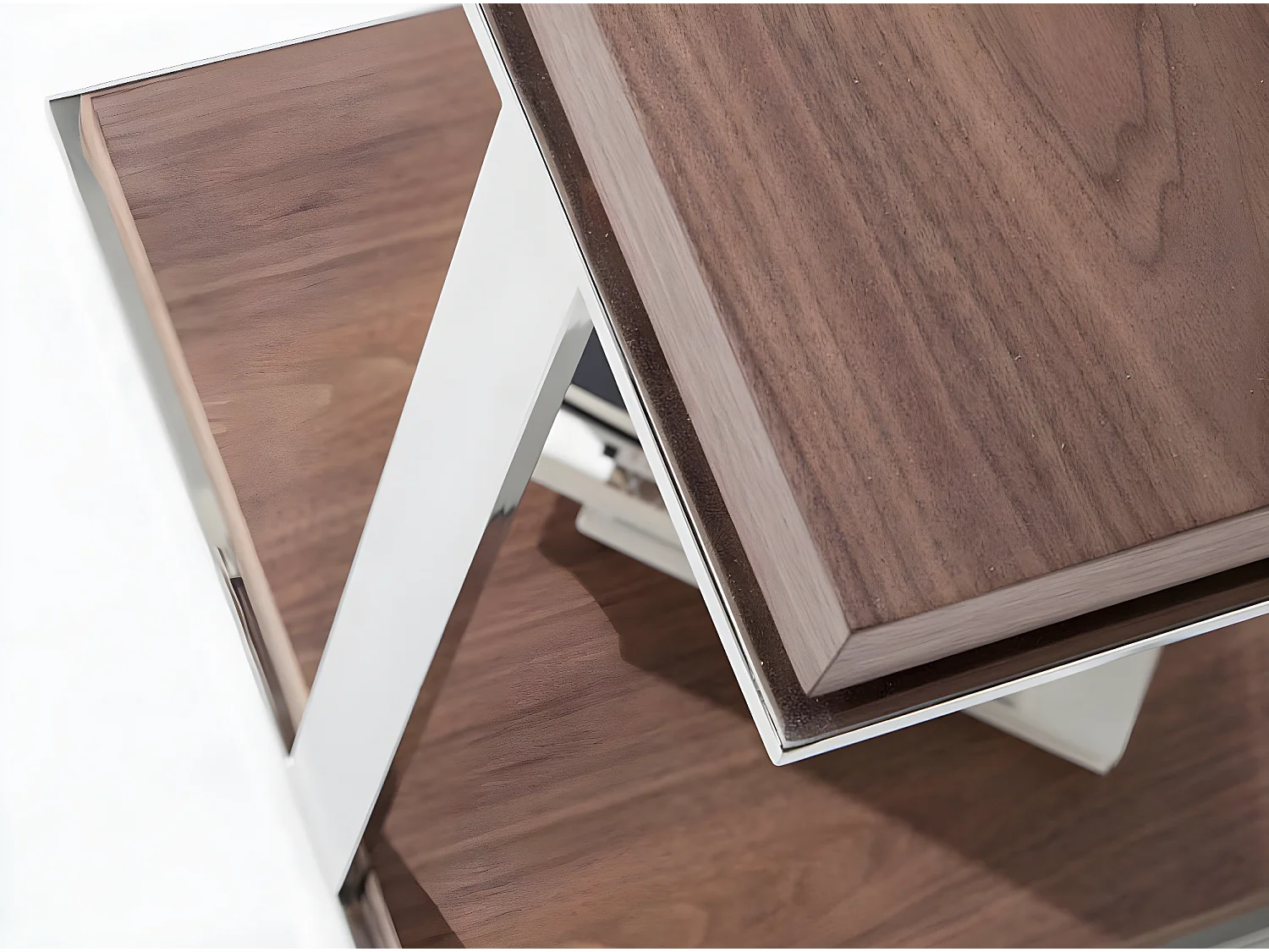 Table d'angle carrée en noyer et acier chromé 2038 ANGEL CERDA