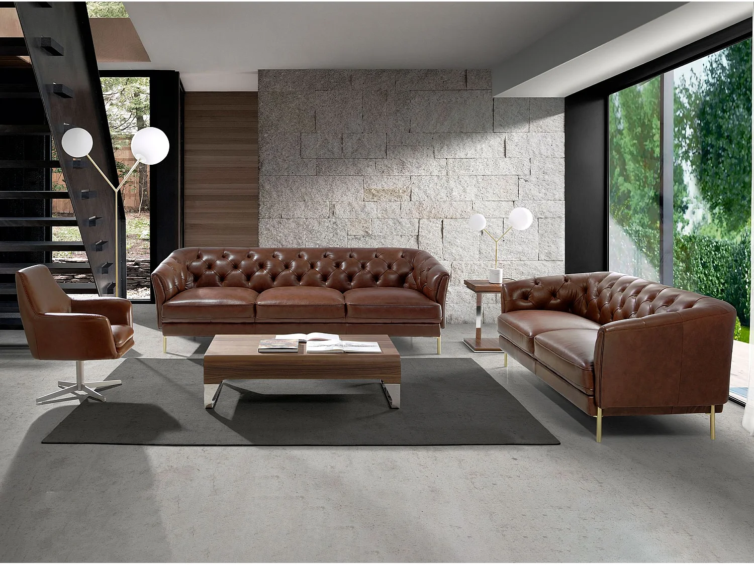 Table d'angle carrée en noyer et acier chromé 2038 ANGEL CERDA