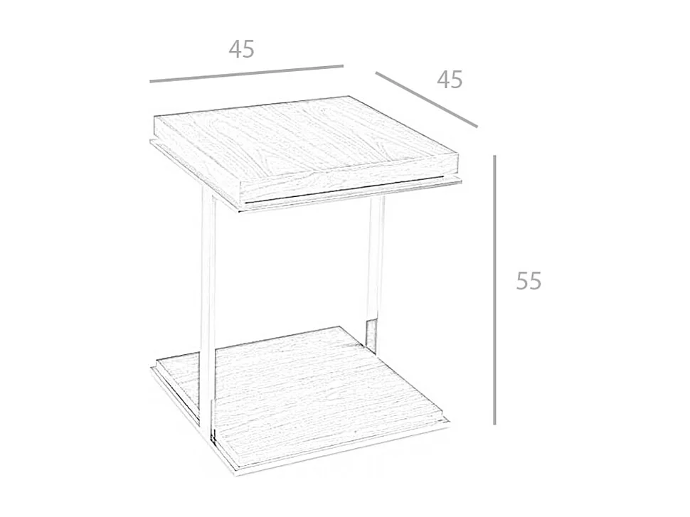 Table d'angle carrée en noyer et acier chromé 2038 ANGEL CERDA