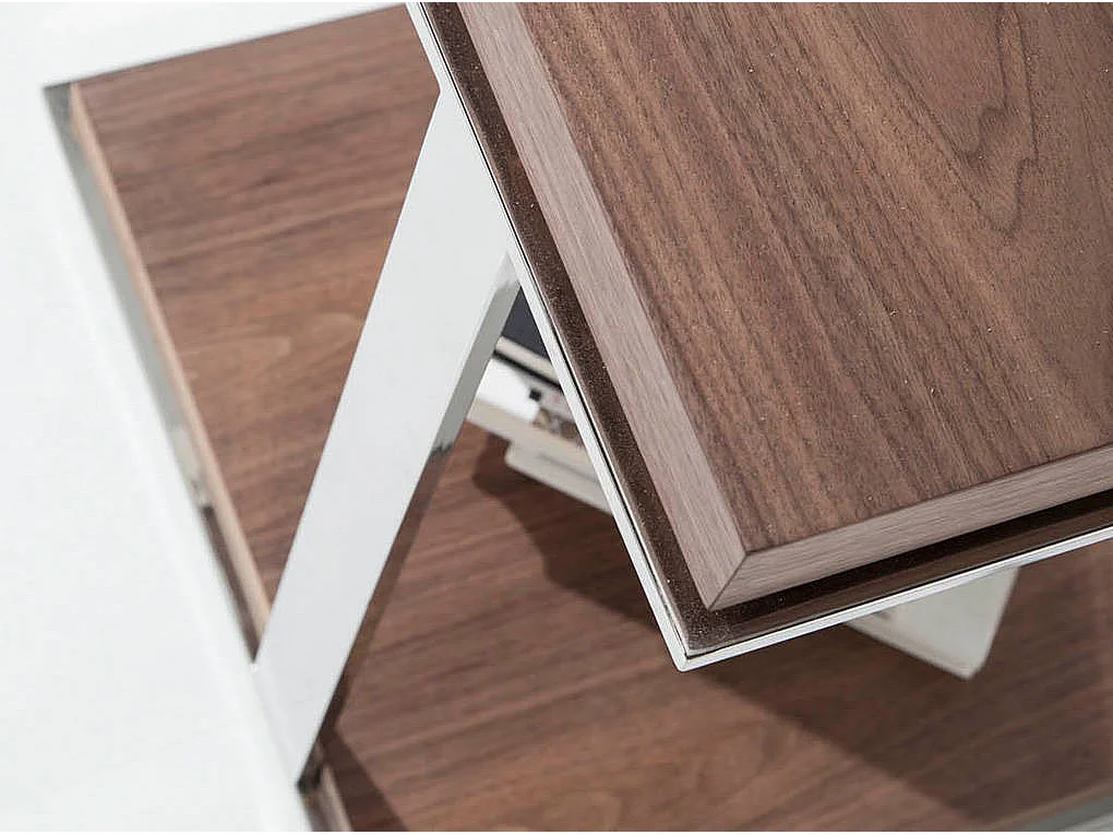 Table d'angle carrée en noyer et acier chromé 2038 ANGEL CERDA