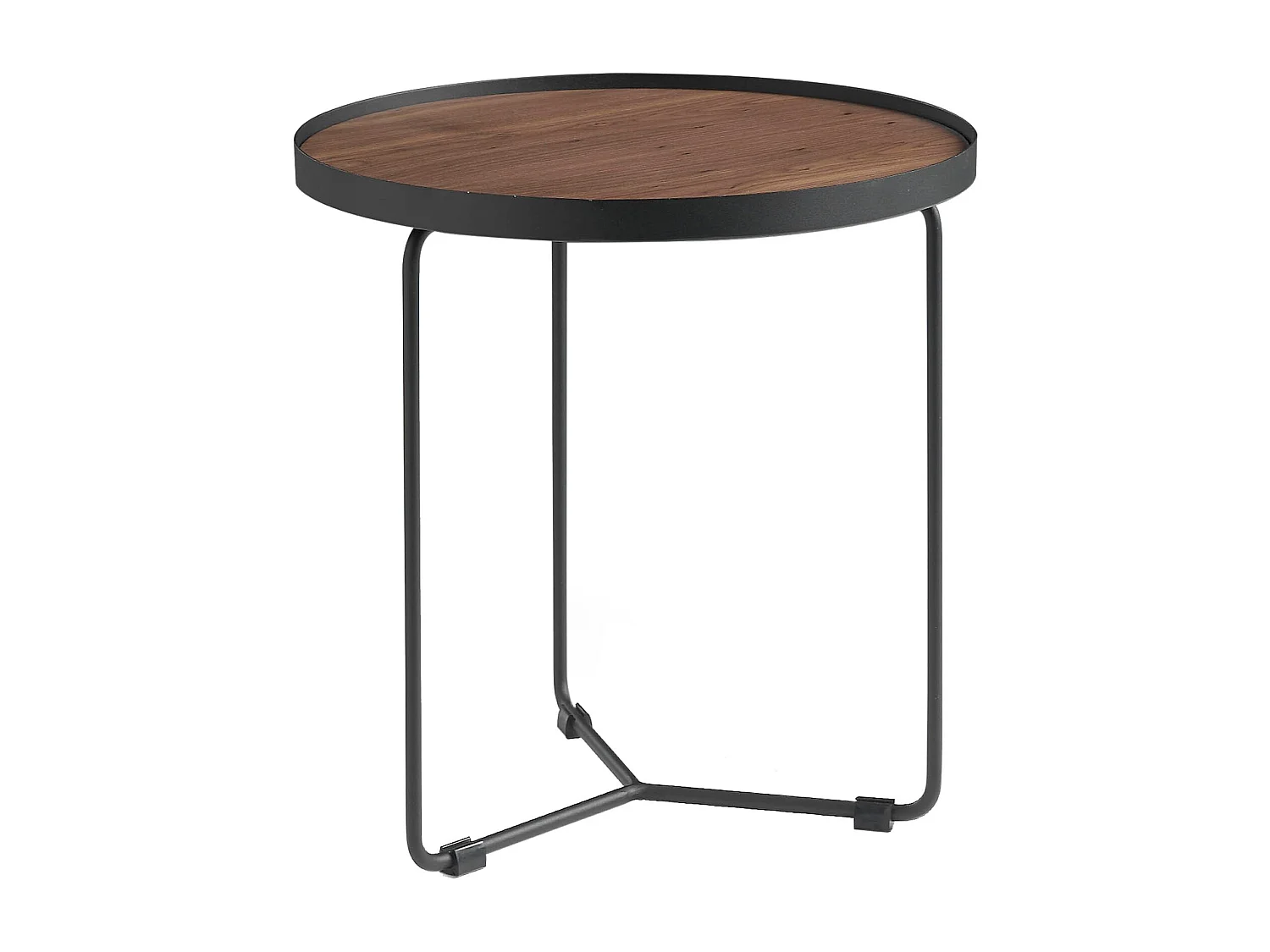 Table d'angle ronde en noyer et acier noir 2028 ANGEL CERDA