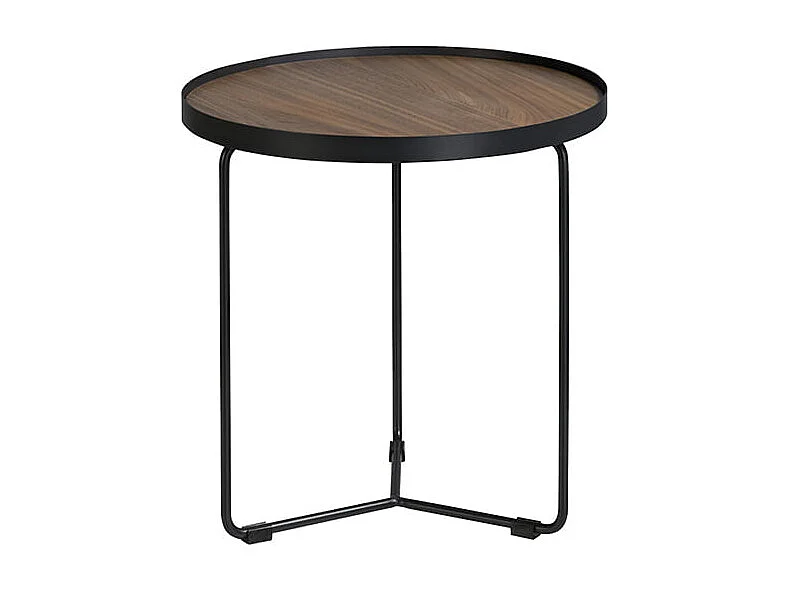 Table d'angle ronde en noyer et acier noir 2028 ANGEL CERDA