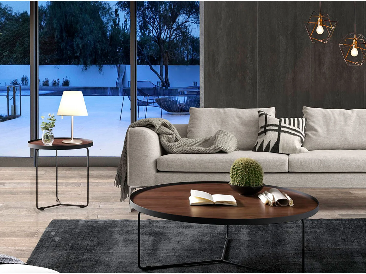 Ronde hoektafel walnoot en zwart staal 2028 ANGEL CERDA