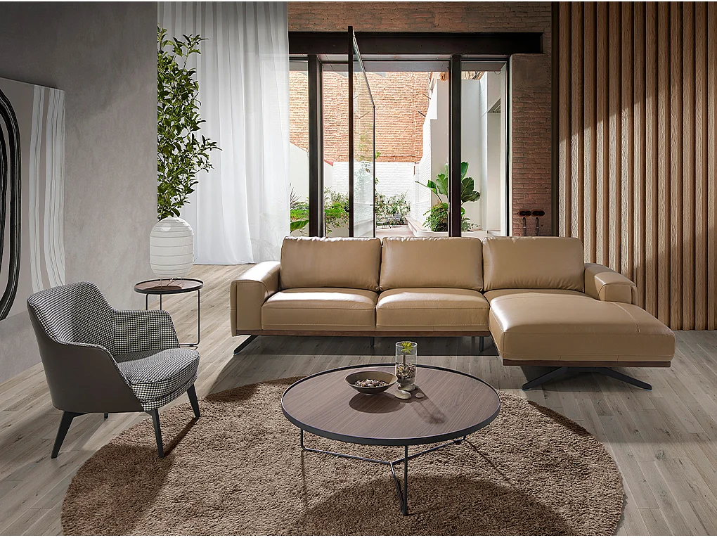 Ronde hoektafel walnoot en zwart staal 2028 ANGEL CERDA