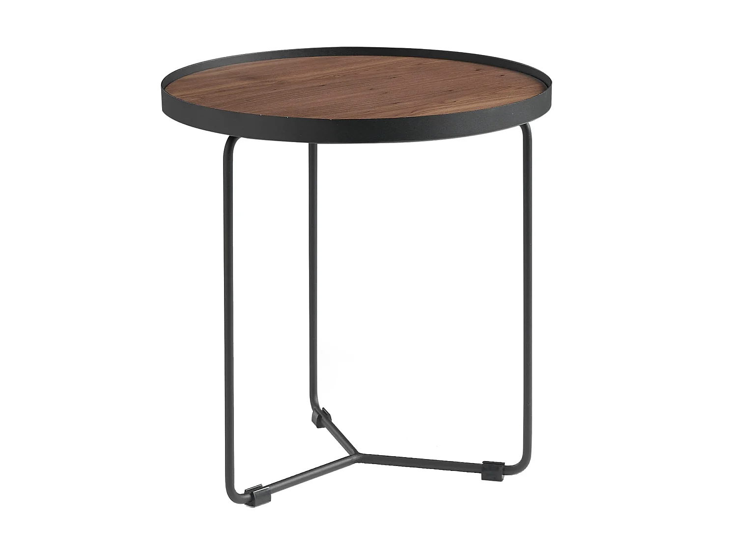 Table d'angle ronde en noyer et acier noir 2028 ANGEL CERDA