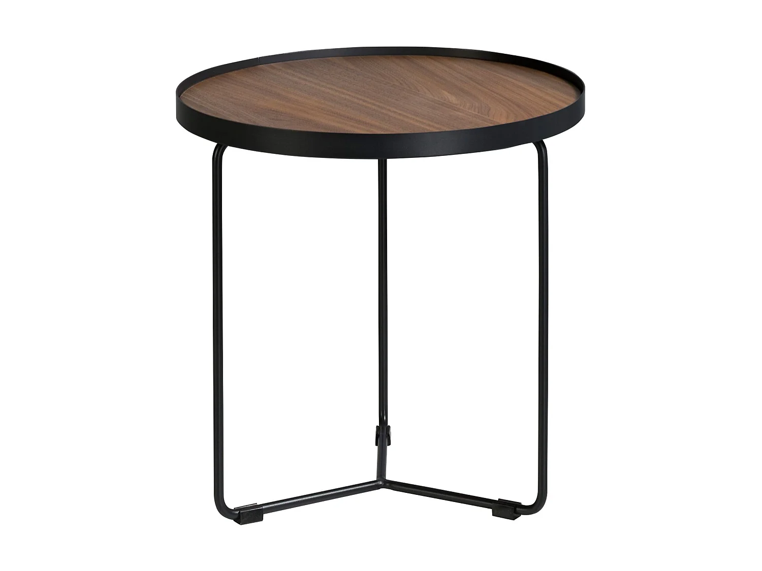 Table d'angle ronde en noyer et acier noir 2028 ANGEL CERDA