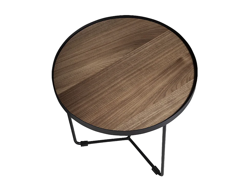 Table d'angle ronde en noyer et acier noir 2028 ANGEL CERDA
