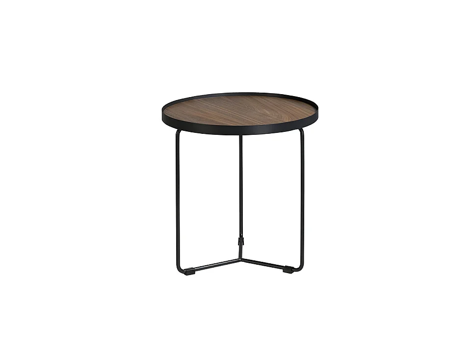Table d'angle ronde en noyer et acier noir 2028 ANGEL CERDA