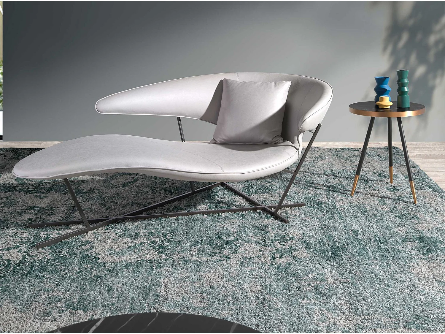 Table d'angle ronde en marbre porcelaine et acier noir 2069 ANGEL CERDA