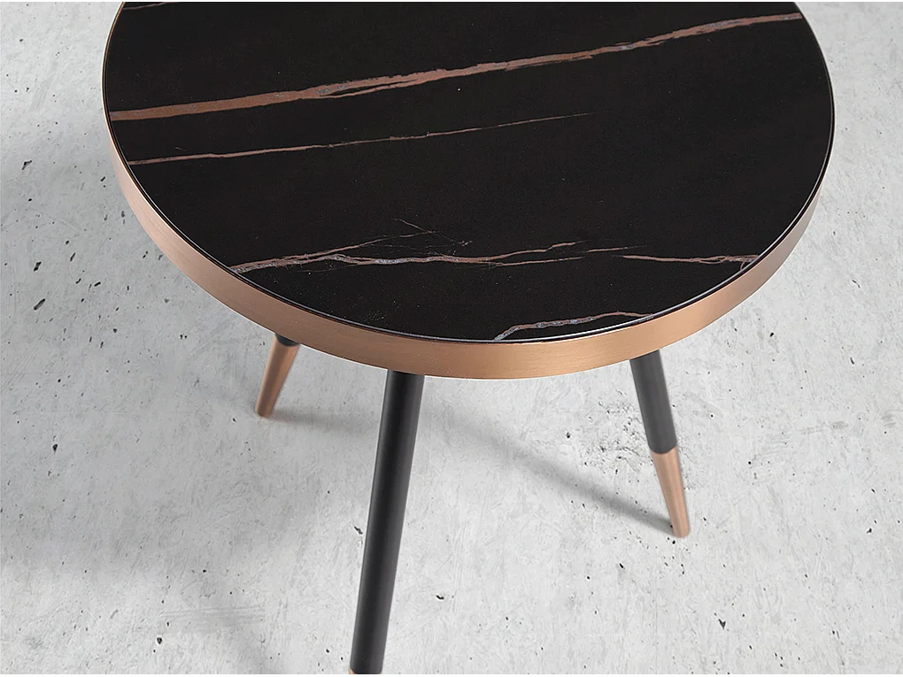 Table d'angle ronde en marbre porcelaine et acier noir 2069 ANGEL CERDA