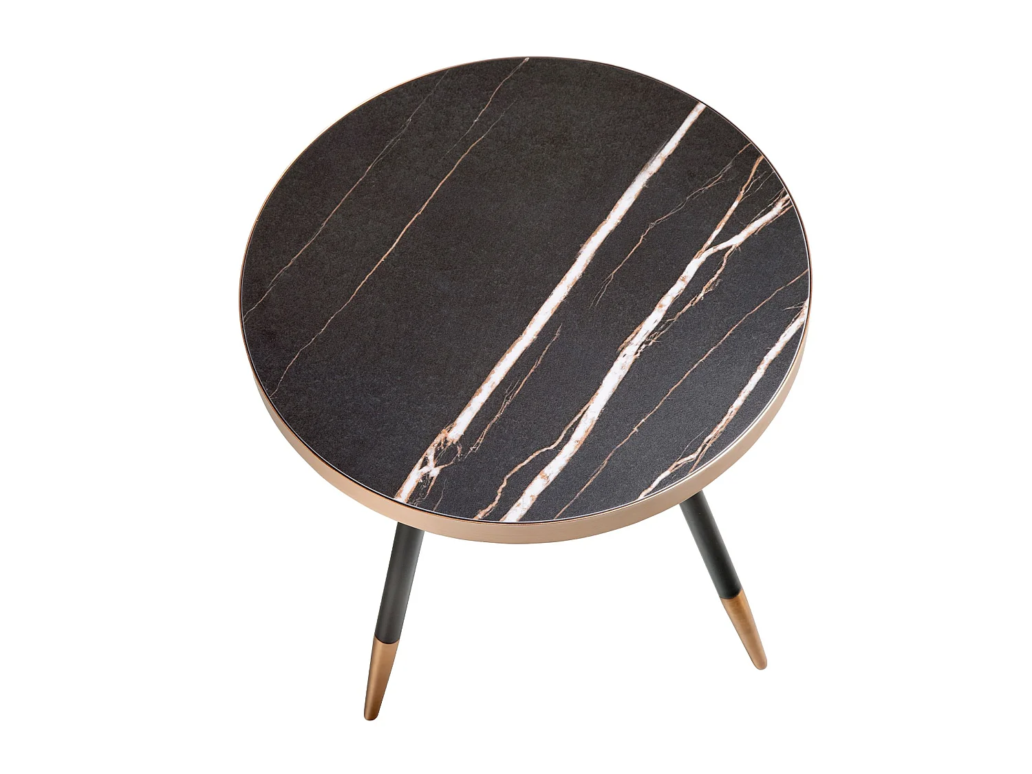 Table d'angle ronde en marbre porcelaine et acier noir 2069 ANGEL CERDA