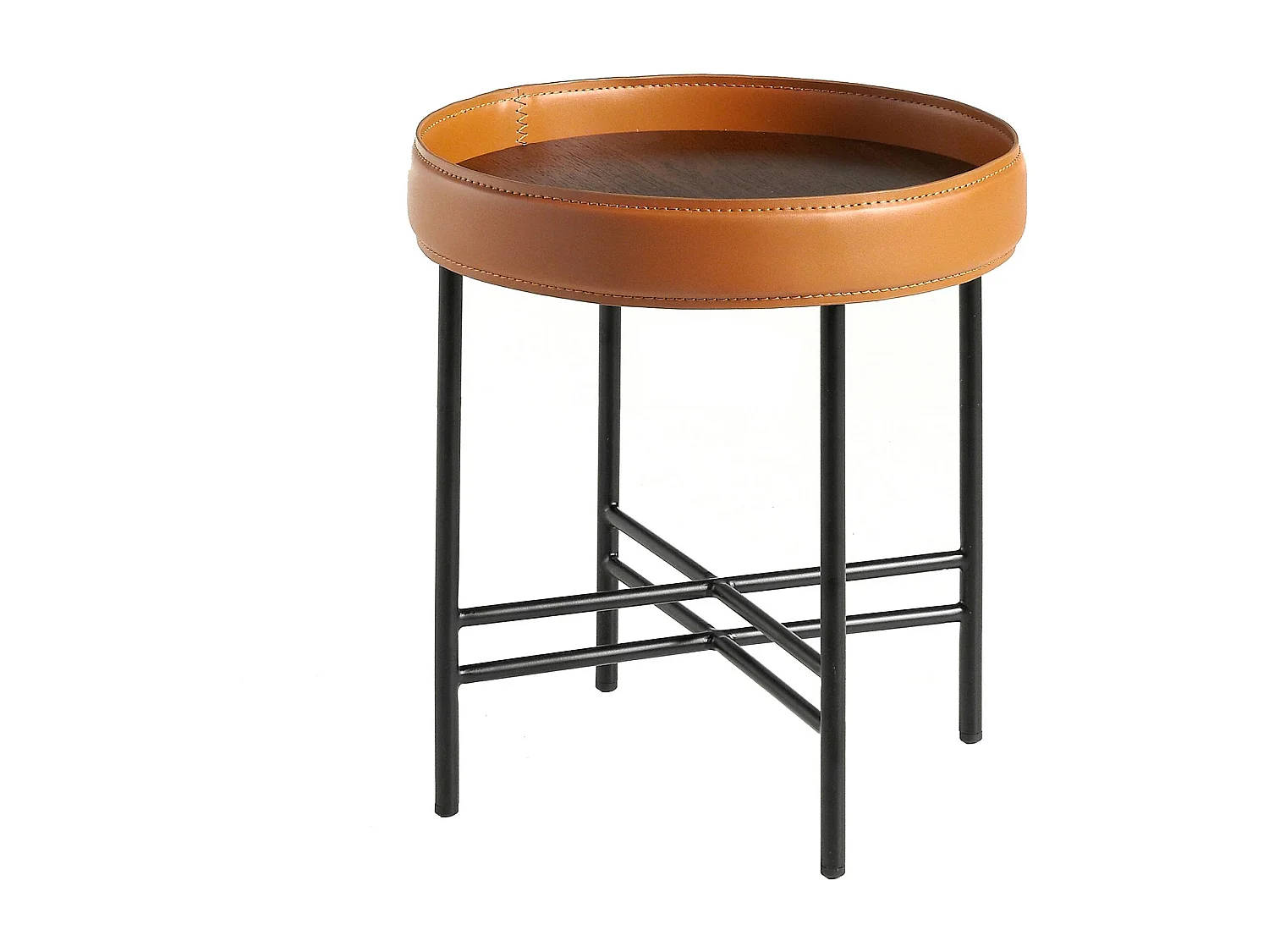Table d'angle ronde en simili cuir, noyer et acier noir 2059 ANGEL CERDA